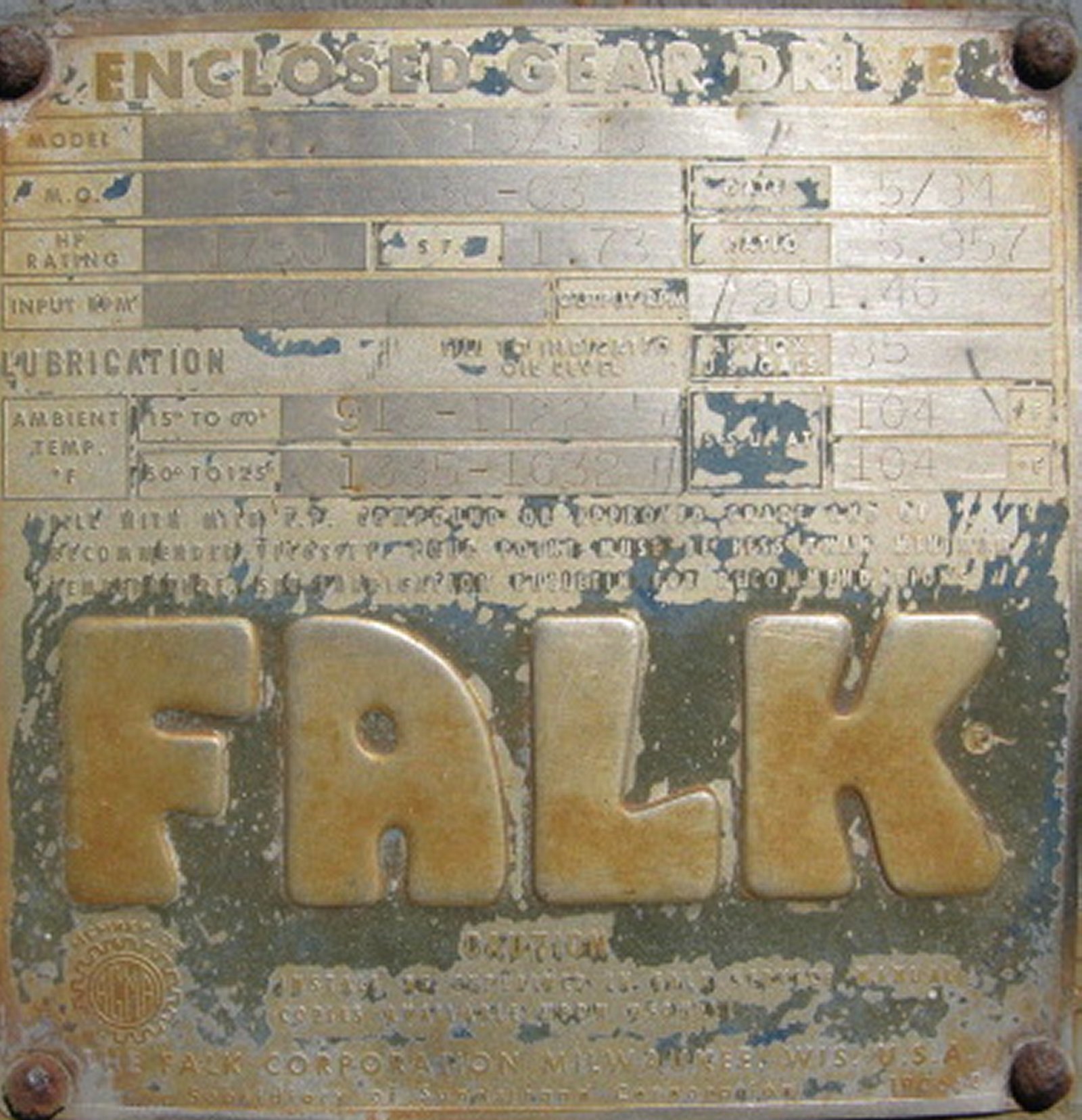 Falk Gearbox, Model 26.5x15zg1s, Ratio 5.957:1)